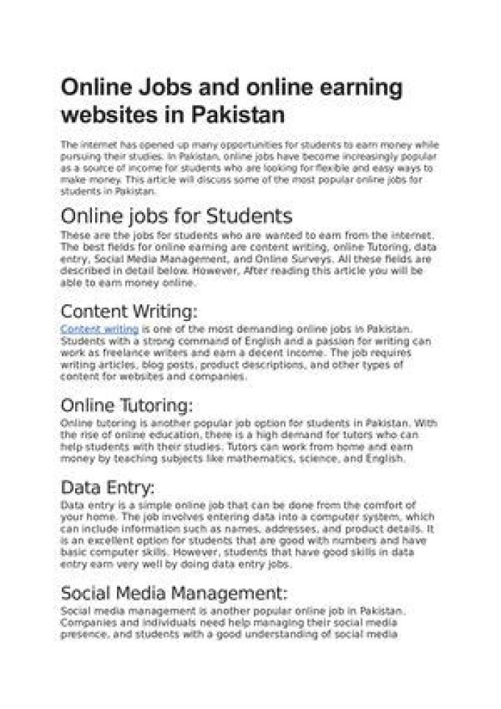Online Jobs and online earning websites in Pakistan