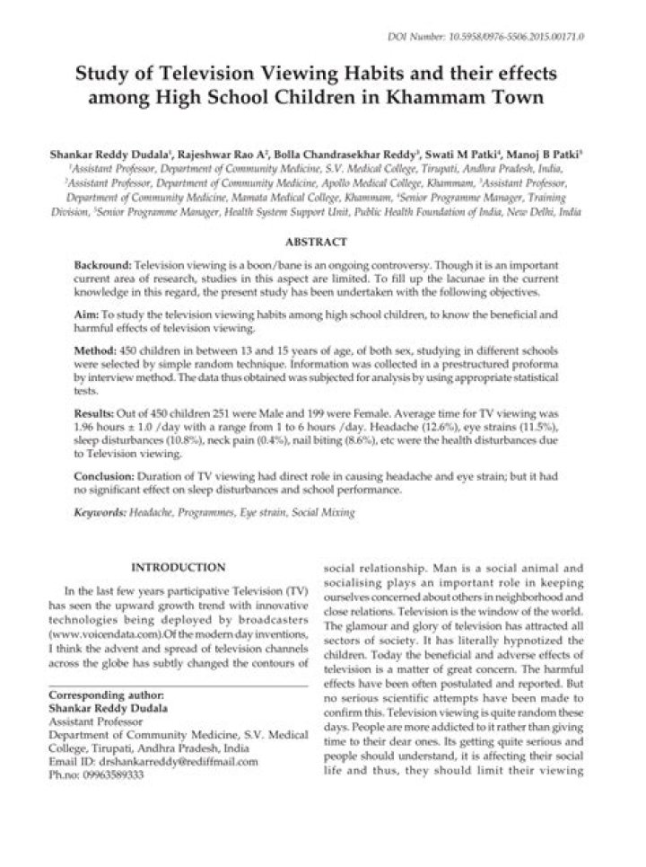 Screen Viewing Habits and Possible Effects