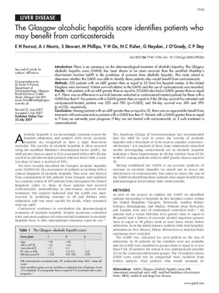 The Glasgow alcoholic hepatitis score identifies patients who may benefit from corticosteroids - ePrints
